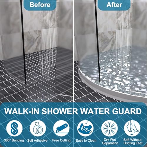 3.8" High Shower Threshold Water Dam Barrier, 2025 Upgraded 67" Collapsible Shower Water Blocker, Guard for Walk in Shower, Water Guard Stopper for Floor, Shower Door Water Blocker - size: 67" L x 1.4" W x 3.8" H