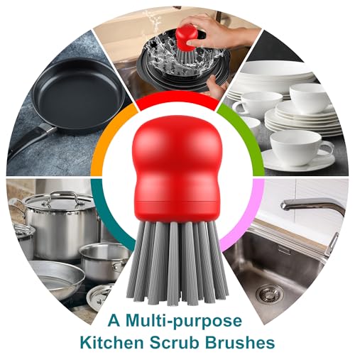 Mini Dish Brush for Cleaning Chicken Shredder, Palm Brush Dish Scrubber with Ergonomic Grip, Kitchen Brush for Washing Dishes, Pans, Pots, Sink (1, Red) - color: Red