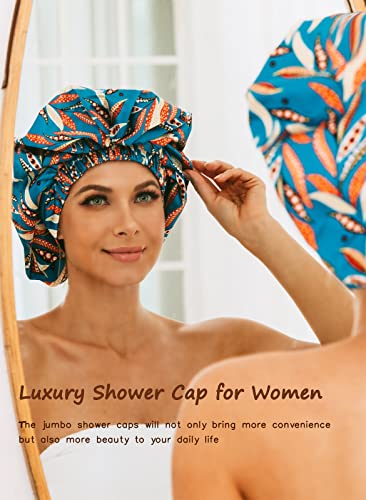 HIUMI Shower Cap for Long Hair Women, Womens Shower Cap Cute Reusable Large Shower Caps Waterproof Bath Cap(Green) - color: green