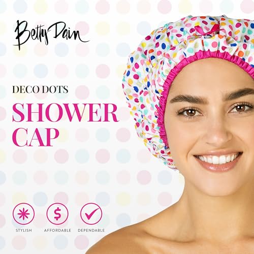 Reusable Bath & Shower Cap Lined, Oversized Waterproof Shower Caps Large Designed for all Hair Lengths with PEVA Lining & Elastic Band Stretch Hem Hair Hat - Fashionista Deco Dots - color: Deco Dots