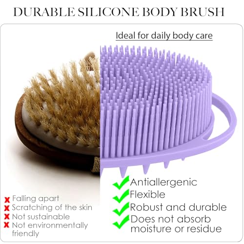 Silicone Body Scrubber – Silicone Loofah for Shower, Set of 2 Soft Dual-Sided Exfoliating Body Bath Shower Scrubber Loofah Brush Easy-to-Clean for Sensitive Kids Women Men All Kinds of Skin - color: Purple and Starlight