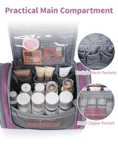 Hanging Toiletry Bag for Women Travel Makeup Bag Organizer Toiletries Bag for Cosmetics Essentials Accessories (Large, Dark Purple) - color: AA-Purple, size: Large