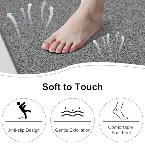 Shower Mat Non Slip, 47" x 32" Extra Large Soft Loofah Shower Mats for Inside Shower with Center Drain Hole, Anti Slip Shower Floor Mat for Elderly, Quick Drying, Grey - size: 47" x 32" (Rectangular)