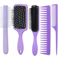 5Pcs Hair Brush Set for Women Hair Comb Detangler Brush for Men and Women Wet, Dry, Curly and Straight Hair - color: Purple