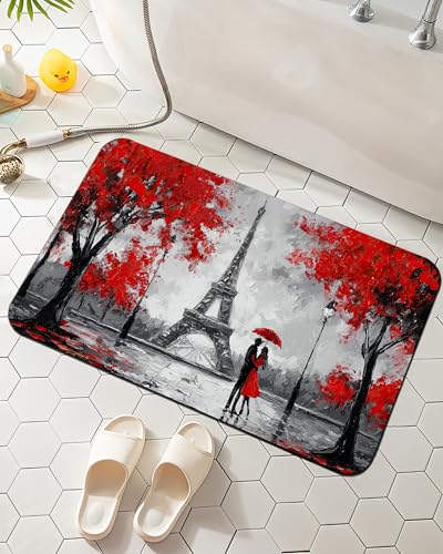 Elightvap Paris Eiffel Tower Love Bathroom Rugs Mat Non Slip Absorbent Quick Dry Rug Bath Mats for Bathroom Floor Bathtub,17 * 29.5 Inches - color: Paris Eiffel Tower Love