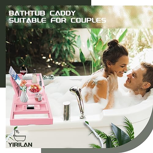 Premium Bathtub Tray Caddy, Expandable Bath Tray, Unique House Warming Gifts, New Home, Anniversary and Wedding Gifts for Couple, Pink - color: Pink