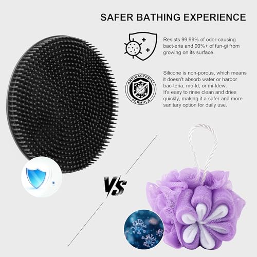 INNERNEED Food Grade Silicone Body Scrubber Gentle Exfoliating Brush for Women Men Deep Clean for All Skin Types, More Hygienic and Well Lather (Black+Dark Blue) - color: (Set2) Black+dark Blue