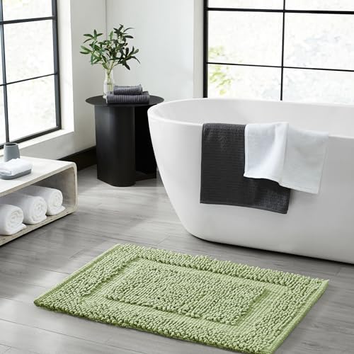 Jean Pierre New York 100% Chenille Cotton Skid Resistant Plush Bath Mat - 17"x24" Bathroom Rug - Sage Green - color: Sage Green, size: 1'5" x 2' (Rectangular)