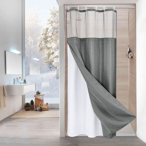 MitoVilla Grey Small Stall Shower Curtain 36 x 72, Narrow Half Size Weave Fabric Shower Curtain Set with Waterproof Snap-in Liner for Modern Neutral Hotel Bathroom Decor - color: Grey, size: 36"W x 72"L (Pack of 1)