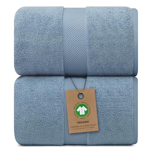 Alusa Home 100% Organic Luxury Bath Sheets - GOTS Certified - Extra Large 35x70 Inches (Pack of 2) Zero-Twist, Long-Staple Cotton Bath Sheet Set (Chambray) - color: Chambray, size: 2pc Bath Sheets