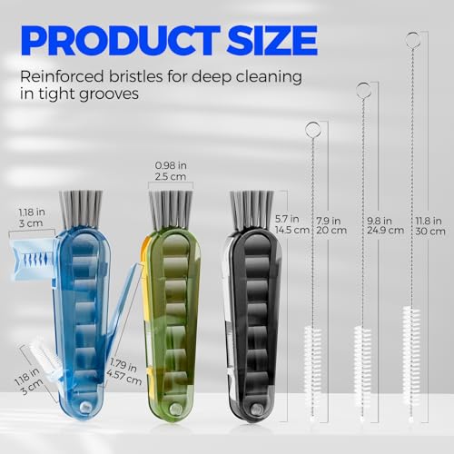 6 Pack Holikme 4 in 1 Cup Lid Cleaning Brush Set with 3 Straws, Multifunctional Bottle Brush, Silicone Cup Lid Gap Cleaner, Bristle Crevice Cleaning Brush, Flat End Brushes, Navy & Black & Olive - color: Navy & Black & Olive