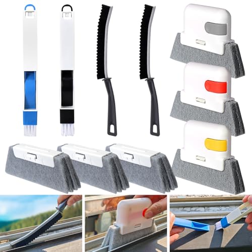 XANGNIER Window Sill Cleaner Tool,10 Pcs Magic Door Window Track Cleaning Tools Kit,Sliding Door Track Cleaner,Groove Crevice Cleaning Brush for Tile Lines/Shutter/Car Vents/Air Conditioner/Keyboard - color: Multicolor