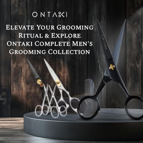 5" Beard and Mustache Scissors for Men with Combs - German Steel - Black | Bevel-Edge Precision Styling Scissors - Complete Beard and Moustache Trimming Kit - color: Black