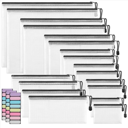 JARLINK 18 Pack 8 Sizes Mesh Pouch, Waterproof Zipper File Bags Document Multipurpose Travel Bags for Office, School, Board Game, Puzzles, Cosmetics, Travel Accessories, and Home Organize, Black. - style: Black
