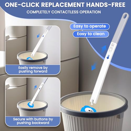 Toilet Brush and Holder - No Touch Wall Mount Disposable Bowl Cleaners Set,Snap-On Quick Cleanup Hygienic Wand,for Small Condos,Compact Bachelor Apartments and Quick Daily Cleanups