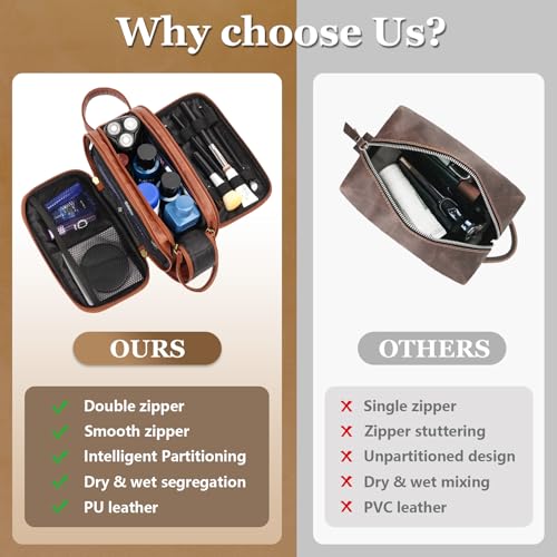 Dad Birthday Gifts for Husband Men,Personalized Leather Toiletry Bag,Father Day Gift from Daughter Wife,Engraved Shaving Bag for Groomsmen Anniversary,Thanksgiving Christmas Valentine's Day-Browm S - color: Brown