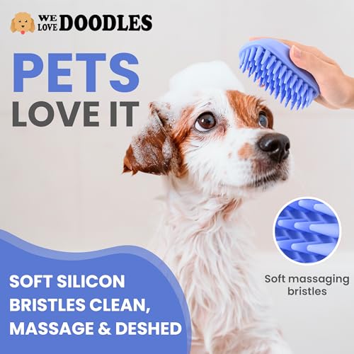 Bath Brush for Pet Grooming & Massage - Rubber Scrubbing Brush for Showers, Ideal for Long & Short Haired Dogs and Cats, Essential Puppy Accessory, Long Pins [We Love Doodles] - size: Long Pins