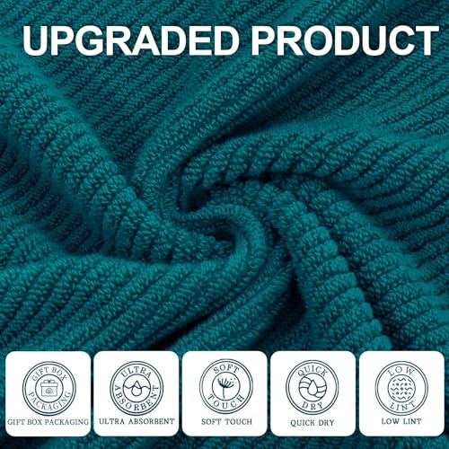 VOOVA & MOVAS Towels Set for Bathroom, 100% Cotton | Quick Dry | Soft | Thick, 3 Piece Towel Set, 1 Large Bath 30" x 56", 1 Hand 18" x 28", 1 Wash Cloth 13" x 13", Bathroom Essentials, Deep Turquoise - color: Deep Turquoise, size: 3 PC Bathroom Towel Set
