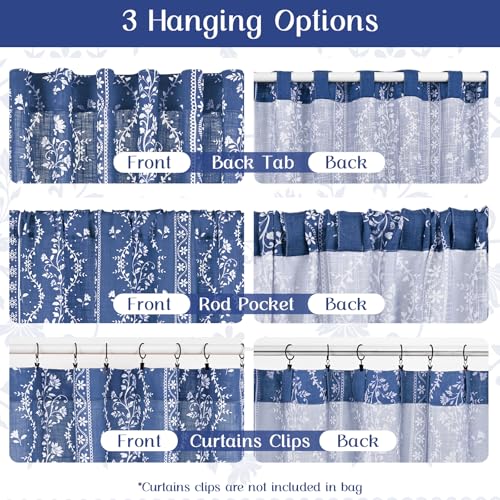Yinhua Boho Curtains for Living Room 63 Inch Length Vintage Linen Blue Curtains for Bedroom Light Filtering Floral Window Curtain Rod Pocket & Back Tabs Farmhouse Rustic Tassel Drapes with Tiebacks - color: Blue, size: 52"W x 63"L (Pack of 2)