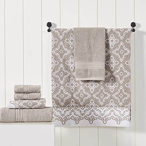 Modern Threads Charlize 6-Piece 100% Cotton Towel Set – Reversible Yarn Dyed Jacquard & Solid – Includes 2 Bath Towels, 2 Hand Towels, 2 Washcloths – Absorbent, Quick Dry, Soft & Durable – Fawn - color: Fawn, style: Fancy Medallion