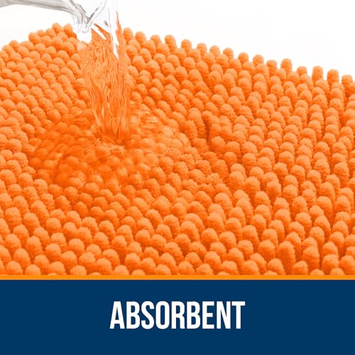 OLANLY Toilet Rugs U-Shaped 20x20, Extra Soft Absorbent Chenille Contour Bathroom Rugs for Toilet, Dry Quickly, Machine Washable, Non-Slip Bath Mat, Orange - color: Orange, size: 20" X 20" Contour Rug