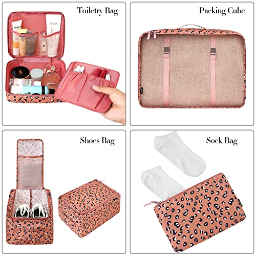 BAGAIL 8 Set Packing Cubes Luggage Packing Organizers for Travel Accessories-Pink Leopard - color: Pink Leopard, size: 8 Set