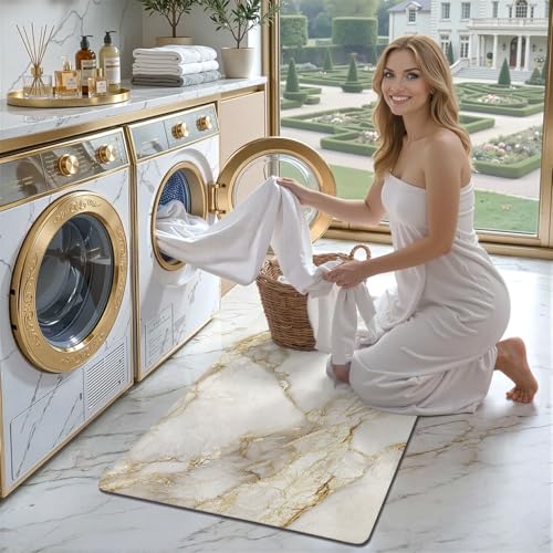 Color&Geometry Ultra Thin Bathroom Rugs Non Slip,Absorbent Quick Dry Bath Mats for Bathroom,Thin Bath Rugs Washable with Rubber Backing Fit Under Door Outside Shower,Gold-Veined White Marble,16"x24" - color: Gold-veined White Marble, size: 16"x24"