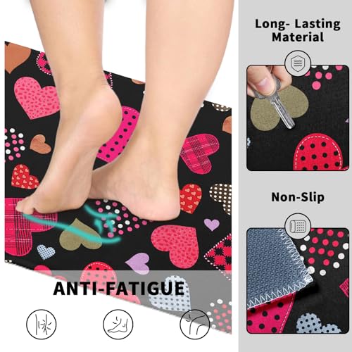 Valentine's Day Kitchen Rugs Set 2 Pcs Love Heart Washable Runner Rug Non Slip 17"x47"+17"x30", Colorful Valentines Day Comfort Kitchen Floor Mat for Anniversary Wedding Party Home Decor - color: Colorful Love Hearts