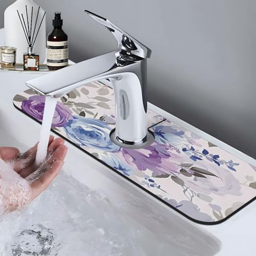 Lavender Flowers Kitchen sink faucet pad, strong water absorption, anti slip, easy to clean, very suitable for splash and drip prevention, suitable for kitchens and bathrooms - color: Lavender Flowers