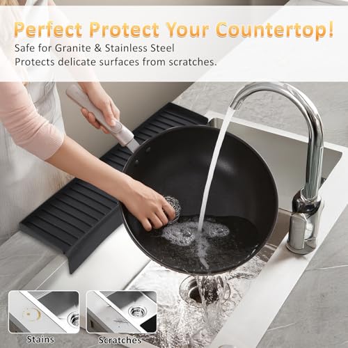 Sink Edge Protector with Suction Cup 4"x30", Silicone Sink Splash Guard for Kitchen & Bathroom, Protect Countertop from Scratches, Stains, for Stainless Steel Granite Quartz-Black - color: Black, size: 4in x 30in