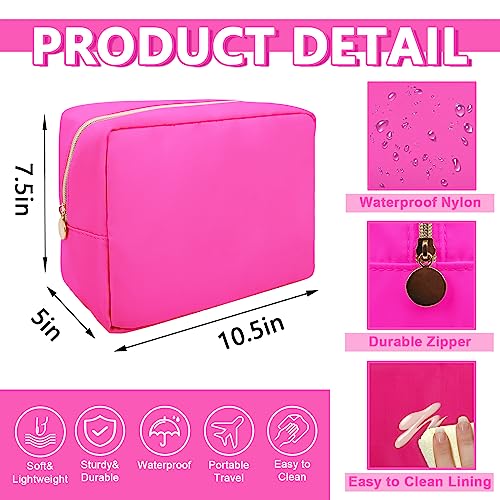 UIXIZQ Large Makeup Bag Pouch,Nylon Women Travel Toiletry Storage Bag Preppy Cosmetic Bag for Girls,Big Makeup Organizer Bag Cute Zipper Pouch Skincare Bag for Sport Work Gift(Large-Bubblegum) - color: Bubblegum, size: Large