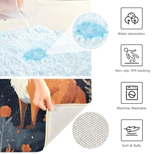 Cute Foxes Bathroom Rug - 20" x24" U-Shaped Ultra Soft Non Slip Bath Mat Absorbent Plush Shaggy Bath Rugs for Tub, Shower, Bath Room, Machine Wash - size: 1'8" x 2' (U-Shape)