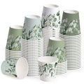 WRAPAHOLIC 3oz Eucalyptus Leaves Paper Cups - 100 Pack Disposable Bathroom Cups with Green Eucalyptus 4 Designs, Small Mouthwash Cup for Toothbrush Rinse, Home Bathroom, Baby Shower and Wedding - color: Green Eucalyptus Leaves