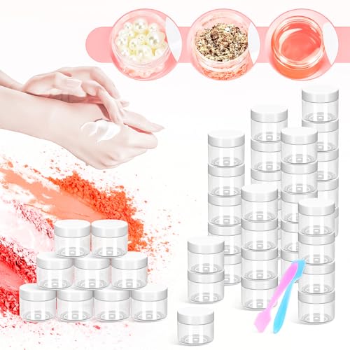 35 Pack 20g Plastic Jars with Lids, 20ml Round Clear Cosmetic Containers Makeup Jars, Travel Size Container Jar with 10 Spatulas for Sample Lotion Cream Eyeshadow Ointment Salve Balm Powder - color: White, size: 20g