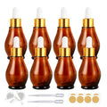 8 Pack 1oz Glass Dropper Bottles 30ml Amber Gourd Shaped Glass Bottles with Dropper, Tincture Bottle,for Essential Oils, Hair Oil, Liquids, Perfume (Amber/Gold Cap, 30ml) - color: Amber /Gold Cap