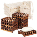 40PCS Soap Bags Holder Set,10 Wood Soap Dishes with Clear Moisture-Resistant Coating and 30 Cotton Linen Drawstring Soap Bag,Bars Bamboo Soap Saver Bag Set for Bathroom,Shower,Kitchen,Travel