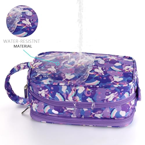Unicorn Kids Toiletry Bag for Girls, Travel Toiletry Bag for Little Young Girls Cosmetic Bag Makeup Bag Waterproof Hanging Wash Bag Toddler Toiletries, Purple - color: Purple Unicorn