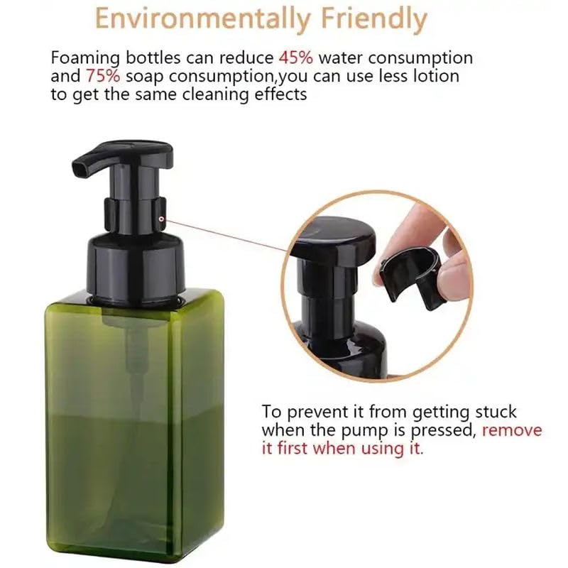 2Pcs Foaming Soap Dispenser, 450ml(16oz) Refillable Modern Square Pump Bottle for Shampoo, Body Wash, Liquid Soap, PETG Plastic Empty Soap Dispenser for Kitchen, Bathroom, Hospital (Green) - color: Green