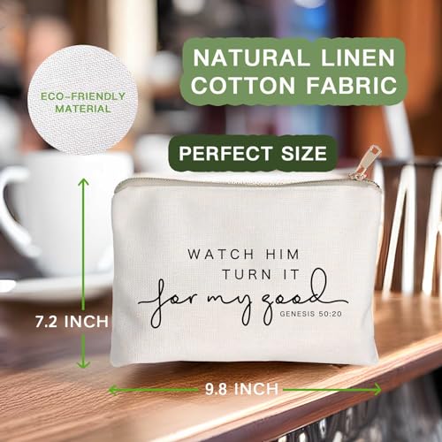 Watch Him Turn It For My Good Makeup Bag Christian Quote Faith Bible Scripture Sayings Makeup Case Linen Cotton Travel Bag Makeup Pouch Sister Gift - color: Watch Him