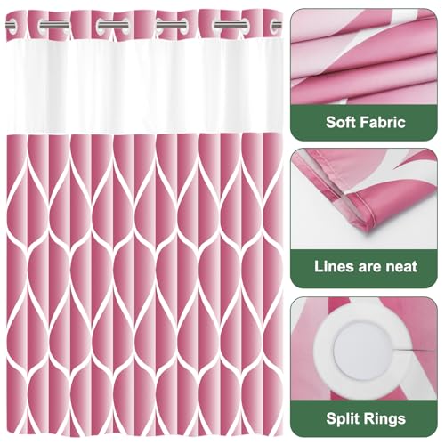 Yiatn No Hook Pale Mauve Shower Curtain with Snap in Fabric Liner Set - Hotel Style with See Through Mesh Top Window, Modern Geometric Waterdrop Design,Waterproof and Washable, 71x74 INCH - color: Pale Mauve, size: 71"W x 74"L (Pack of 1)