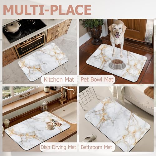 Diatomaceous Earth Bath Mat,White Marble Bath Rugs,Gold Veins Non-Slip Thin Absorbent Fast Drying Easy to Clean for Bathroom Laundry Home Kitchen Door Mat 17x29.5Inch - color: White Marble,gold Veins