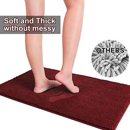 Urvoix Bathroom Rugs Set - 3 Pieces Ultra Soft Non-Slip Bath Mats, Chenille Absorbent Bath Rugs for Bathroom, Tub and Shower (Burgundy) - color: Burgundy
