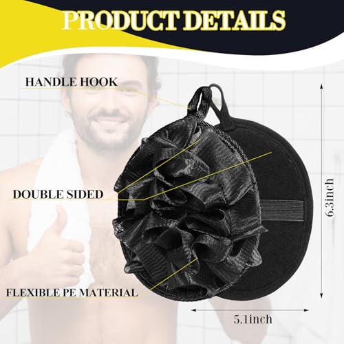 Boao 6 Pcs Bath Shower Pouf Sponge Mesh Pouf Shower Ball Exfoliating Body Sponge Pad Scrubber Glove with Flower Bath Ball (Black) - style: Black