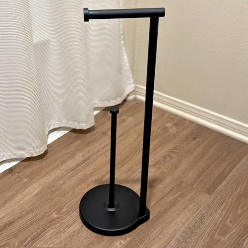 theaoo Heavy-Duty Toilet Paper Holder Stand – Modern Freestanding Bathroom Toilet Tissue Paper Roll Holder with Reserve & Storage, Stainless Steel (Black, Free Standing) - color: Black
