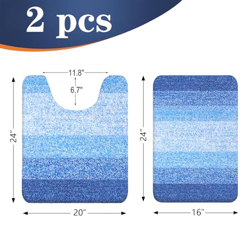 OLANLY Bathroom Rug Set 2 Piece, Soft Absorbent Microfiber Bath Mats and U-Shaped Contour Toilet Rug, Non-Slip, Machine Wash Dry, Shaggy Bath Mats for Bathroom (24"x16"+24"x20", Light Royal Blue) - color: Light Royal Blue, size: 24" X 16" + U24" X 20"
