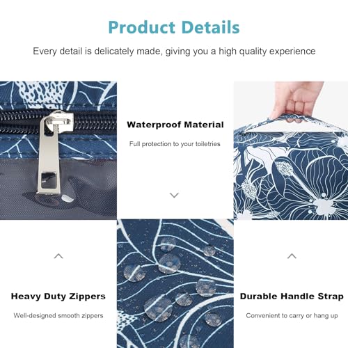 Mossio Hanging Toiletry Bag with Sturdy Hook - Large Portable Cosmetic Makeup Travel Organizer for Men & Women - color: Blue Lotus