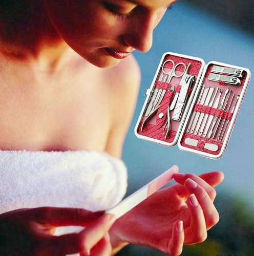 Nail Clippers Set Women Personal Care Tools Accessories Professional Manicure Pedicure Kit with Travel Case Nail Grooming Kit Gifts for Men Women Father Mother - color: Pink-18pcs