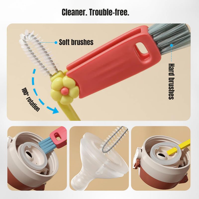 3 in 1 Cup Lid Cleaning Brush, 2024 New Portable Crevice Cleaning Brush Set for Baby Bottle Gap Tight Spaces Cup, Rotatable Cup Lid Cleaner Cup Mouth Scrubber - color: C-red