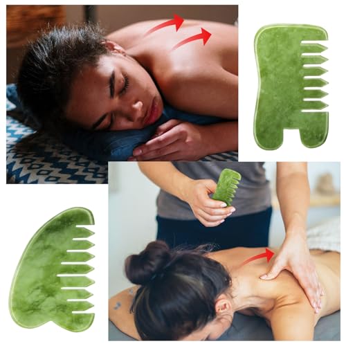 BBTO 2 Pcs Jade Comb for Scalp Massage Gua sha Comb for Head Body spa Hair Multifunctional Handheld Massage Tools(Heart, Classic Style) - style: Heart, Classic Style