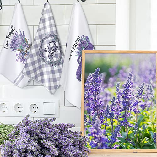 Set of 6 Lavender Kitchen Towels Purple Floral Dishtowels Rustic Absorbent Purple Tea Hand Towels 24 x 16 Inches Lavender Lover Gifts for Farmhouse Kitchen Bathroom Accessories Decorations - color: Lavender